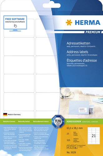 Etiket HERMA 5029 A4 63.5x38.1mm premium 525stuks wit-3
