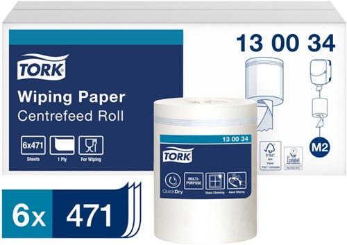 Poetspapier Tork M2 centerfeed 1-laags 165m wit 130034