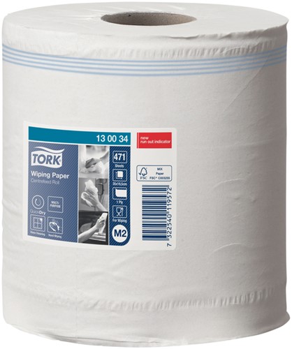 Poetspapier Tork M2 centerfeed 1-laags 165m wit 130034-2