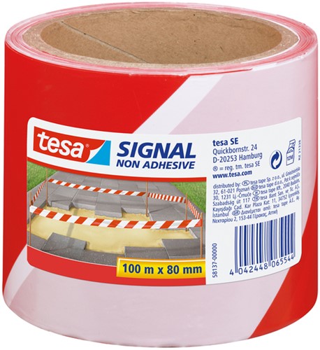 Signaallint Tesa 58137 80mmx100m rood/wit