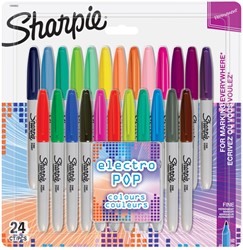 Viltstift Sharpie Electro Pop rond 0.9mm blister à 24 kleuren