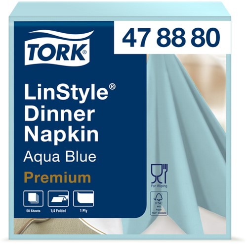 Dinnerservetten Tork LinStyle® 1/4-vouw 1-laags 50 stuks aquablauw 478880