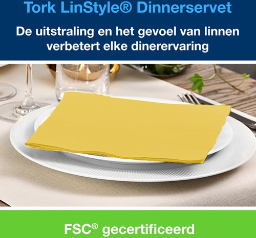 Dinerservet Tork Linstyle Premium 1/4 vouw 1-laags 390x390mm 50 vel mosterdgeel 478859-2