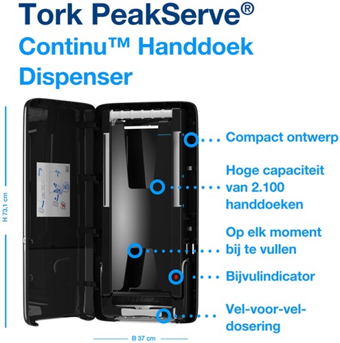 Handdoekdispenser Tork H5 Elevation PeakServe zwart 552508-3