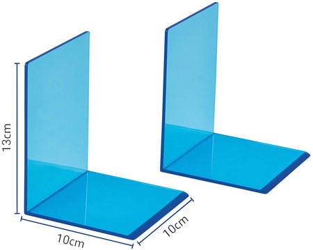 Boekensteun MAUL 10x10x13cm acryl set 2 neon blauw transparant-2