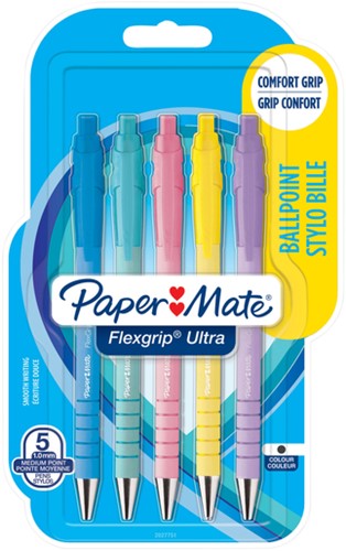 Balpen Paper Mate Flexgrip drukknop pastel schrijfkleur zwart