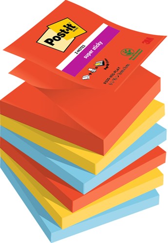 Memoblok Post-it Z-Notes R330 Super Sticky 76x76mm Playful 6 stuks