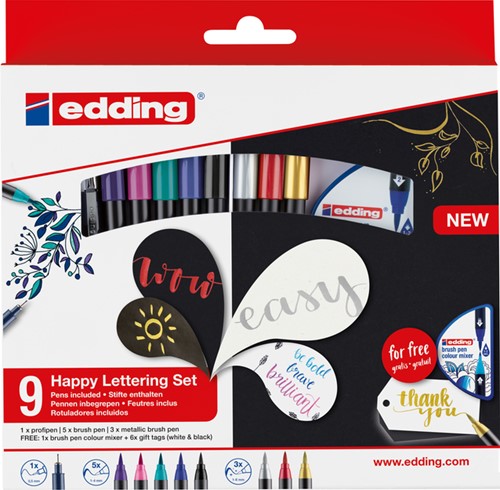Brushpen edding 1340 Happy L ettering assorti set à 9 stuks