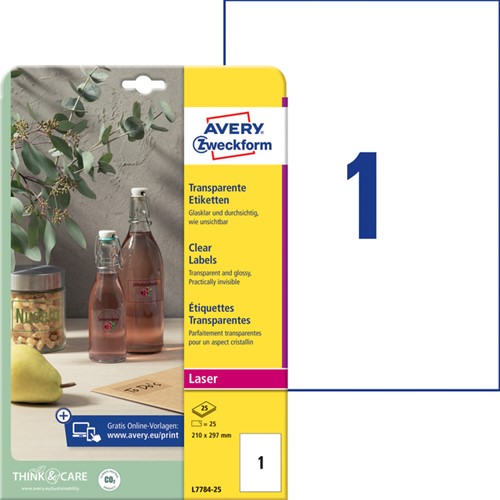 Etiket Avery Zweckform L7784-25 210x297mm transparant 25stuks-2