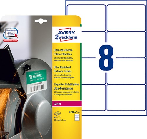 Etiket Avery Zweckform L7914-10 99.1x67.7mm polyester wit 80stuks-2