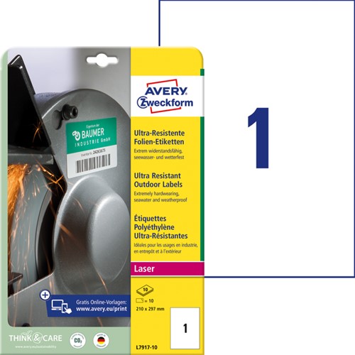 Etiket Avery Zweckform L7917-10 210x297mm polyethyleen wit 10stuks-2