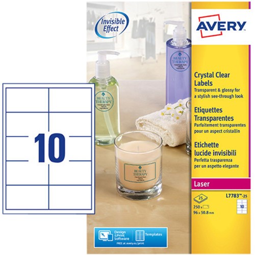 Etiket Avery L7783-25 96x50.8mm transparant 250stuks-2