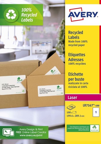 Etiket Avery LR7167-100 199.6x289.1mm recycled wit 100stuks