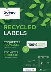Etiket Avery LR7159-100 63.5x33.9mm recycled wit 2400 etiketten