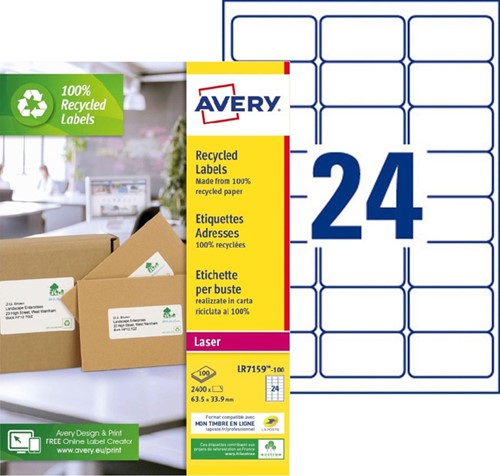 Etiket Avery LR7159-100 33.9x63.5mm recycled wit 2400stuks-2