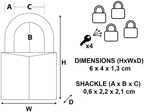 Hangslot MasterLock 4 gelijksluitend messing 40mm 4 stuks-2