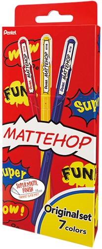 Gelschrijver Pentel K110 Mattehop  Fun Original medium assorti blister à 7 stuks