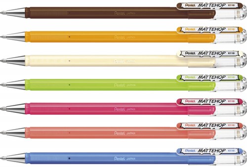 Gelschrijver Pentel K110 Mattehop  Fun Original medium assorti blister à 7 stuks-2