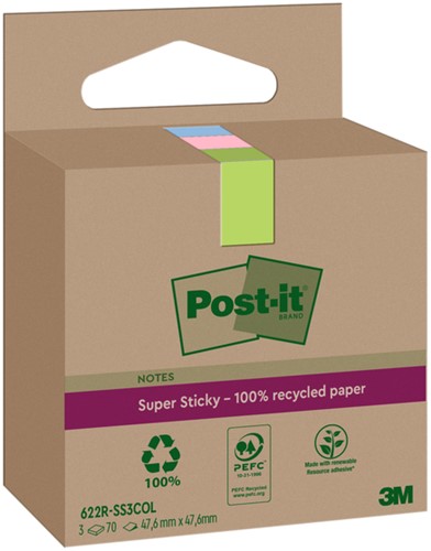 Memoblok 3M Post-it 622 RSS3COL 47.6x47.6mm assorti kleur