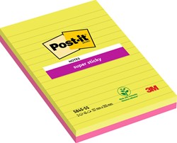 Memoblok 3M Post-it 5845 Super Sticky 127x203mm lijn assorti kleur 90 vel