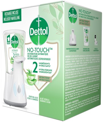 Handzeepdispenser Dettol Hydrating No Touch Kit met zeep 250ml