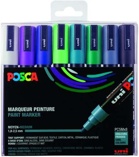 Verfstift Posca PC5M medium koel assorti set à 8 stuks