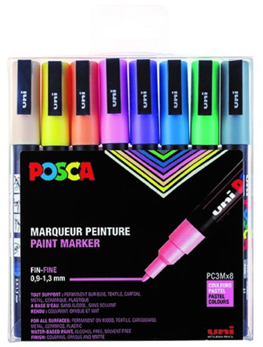 Verfstift Posca PC3M fijn pastel assorti set à 8 stuks