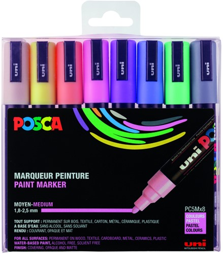 Verfstift Posca PC5M medium pastel assorti set à 8 stuks