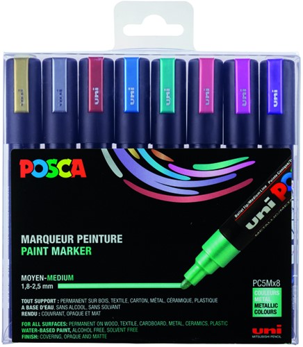 Verfstift Posca PC5M medium metallic assorti set à 8 stuks