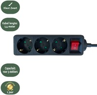 Stekkerdoos BRASQ  3 voudig 1.4 meter zwart-3