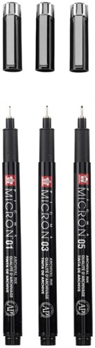 Fineliner Sakura Pigma Micron Black Edition set à 3 breedtes + gratis etui-3