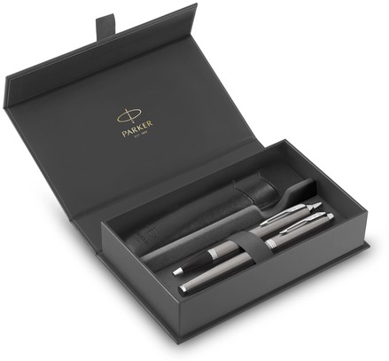 Balpen en vulpen Parker IM met etui stainless steel CT medium 3 stuks