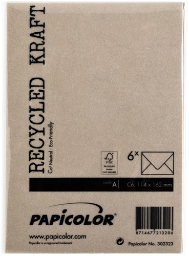 Envelop Papicolor C6 114x162mm kraft bruin pak à 6 stuks-3