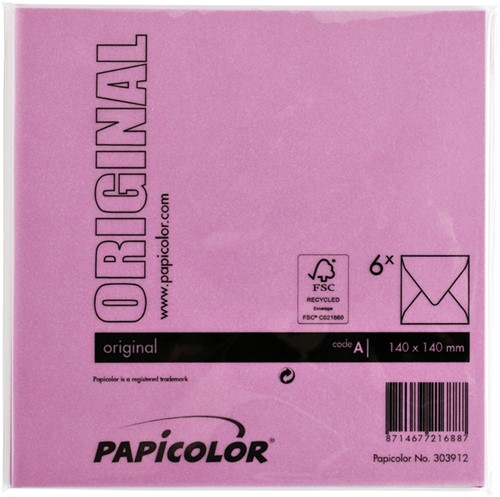 Envelop Papicolor 140x140mm felroze pak à 6 stuks-3