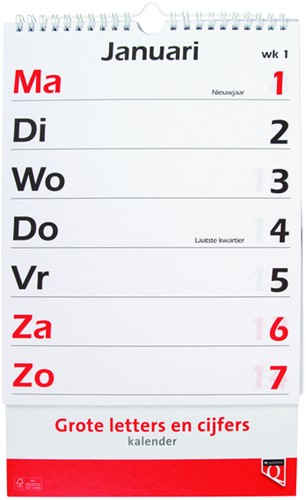 Kalender 2025 met grote letters en cijfers Quantore