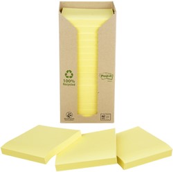 Memoblok Post-it 654 76x76mm recycled pastel geel 16 stuks
