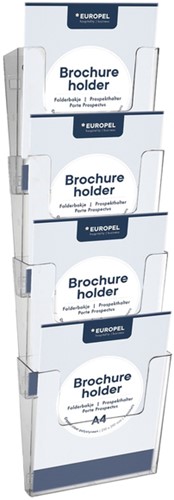Folderhouder Europel 4 x A4 wand staand koppelbaar transparant 4 stuks