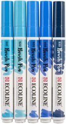 Brushpen Talens Ecoline set à 5 stuks blauw