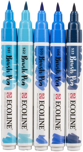 Brushpen Talens Ecoline set à 5 stuks blauw-2