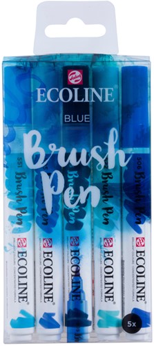 Brushpen Talens Ecoline set à 5 stuks blauw-3