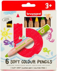 Kleurpotloden Bruynzeel Kids dik waskrijt blister à 6 stuks assorti