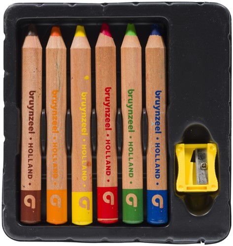 Kleurpotloden Bruynzeel Kids dik waskrijt blister à 6 stuks assorti-2