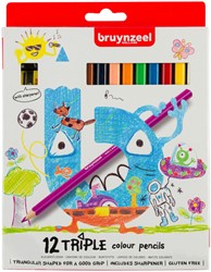 Kleurpotloden Bruynzeel Kids Triple blister à 12 stuks assorti