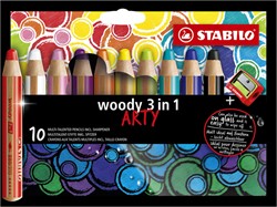 Kleurpotloden STABILO 880 woody 3 in 1 Arty inclusief puntenslijper assorti etui à 10 stuks