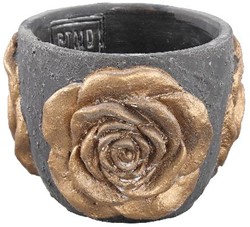 PTMD Rozan Black cement pot met gouden roos rond S