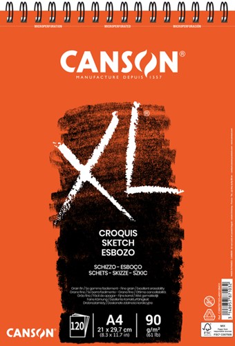 Schetsblok Canson XL Croquuis A4 90gr spiraal 120 vel