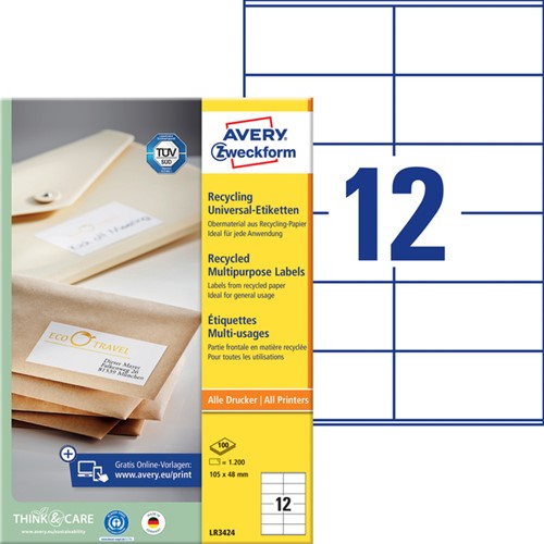 Etiket Avery Zweckform LR3424 105x48mm recycled wit 1200 etiketten-2