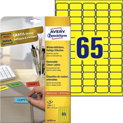 Etiket Avery Zweckform L4793-20 38.1x21.2mm geel 1300 etiketten