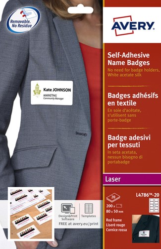 Naambadge etiket Avery L4786-20 80x50mm rood kader 200stuks-2