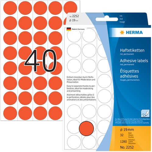 Etiket HERMA 2252 rond 19mm rood 1280stuks-2